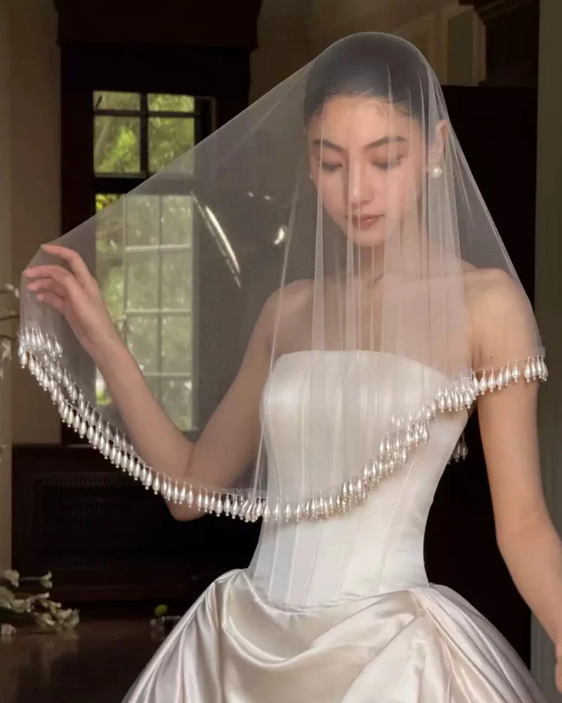 The Celeste Pearl Drop Bridal Veil