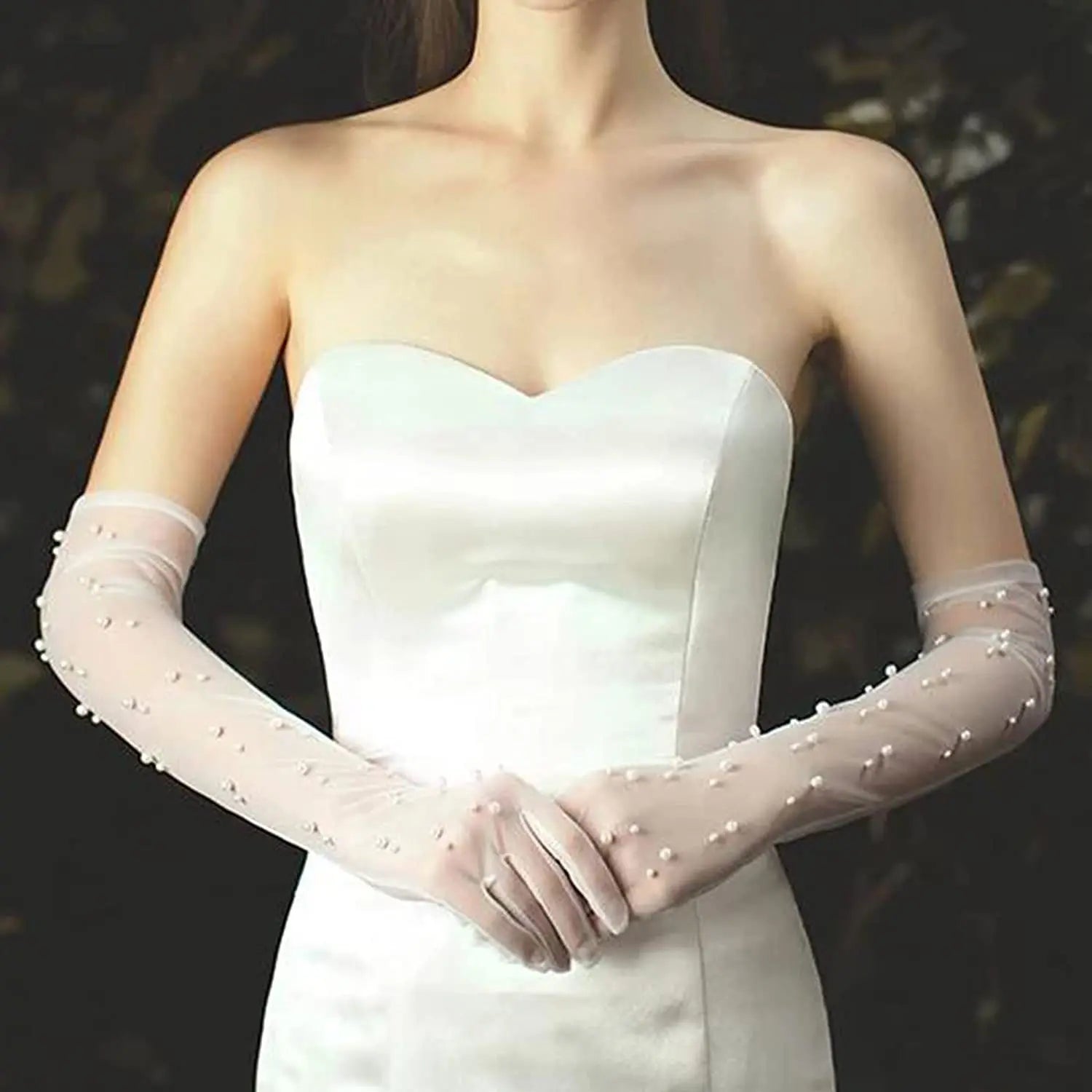 Pearl Elbow-Length Bridal Gloves