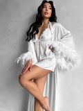 Elegant Satin Feather Bridal Robe Set