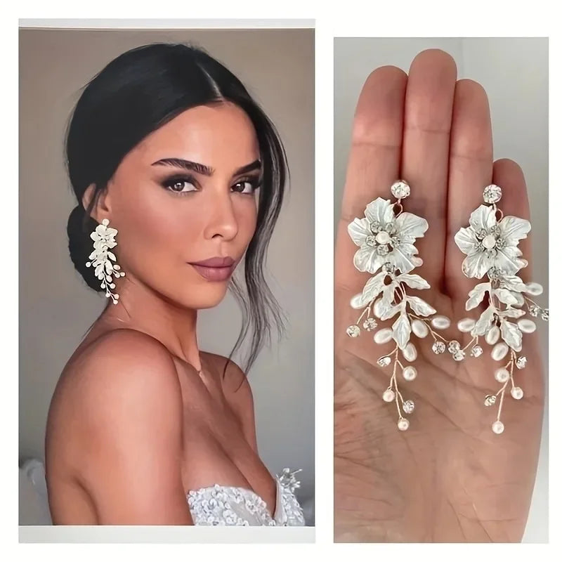 Floral Pearl & Crystal Bridal Earrings