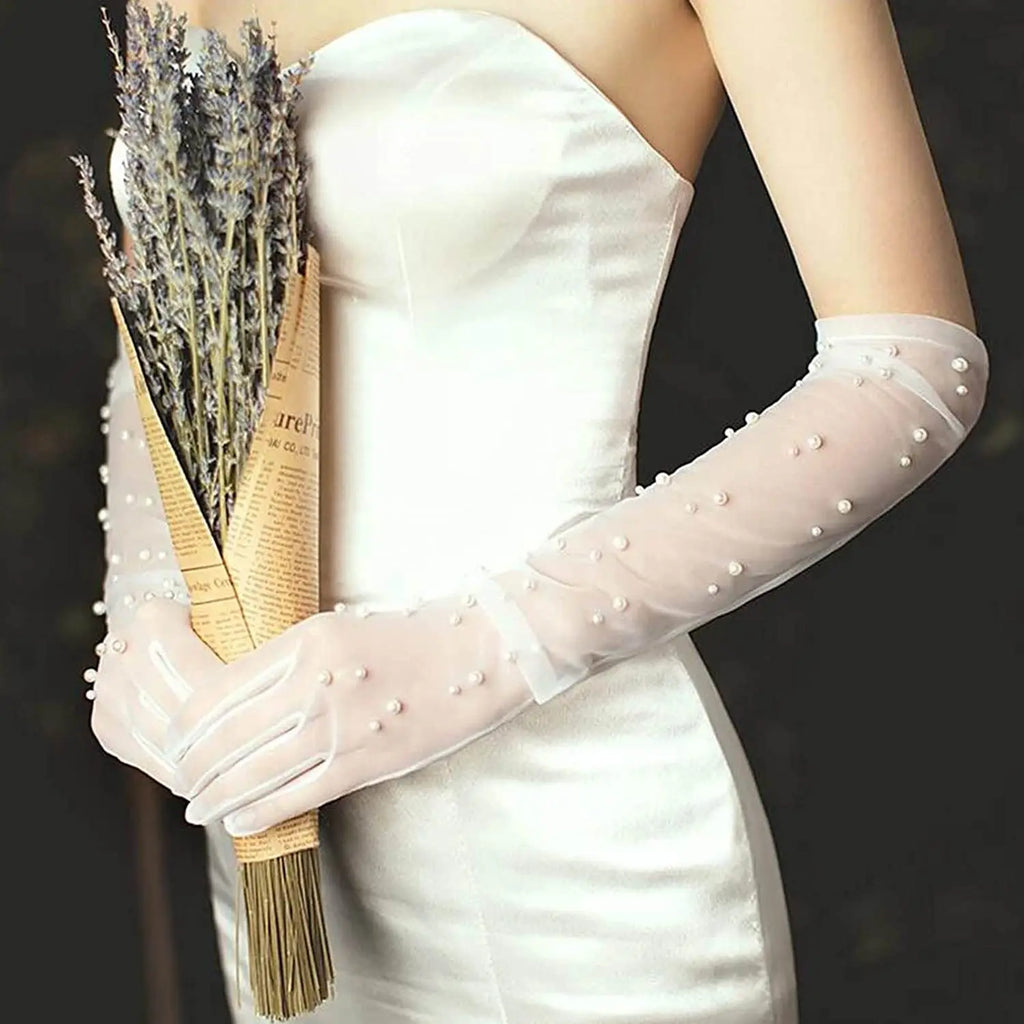 Pearl Elbow-Length Bridal Gloves