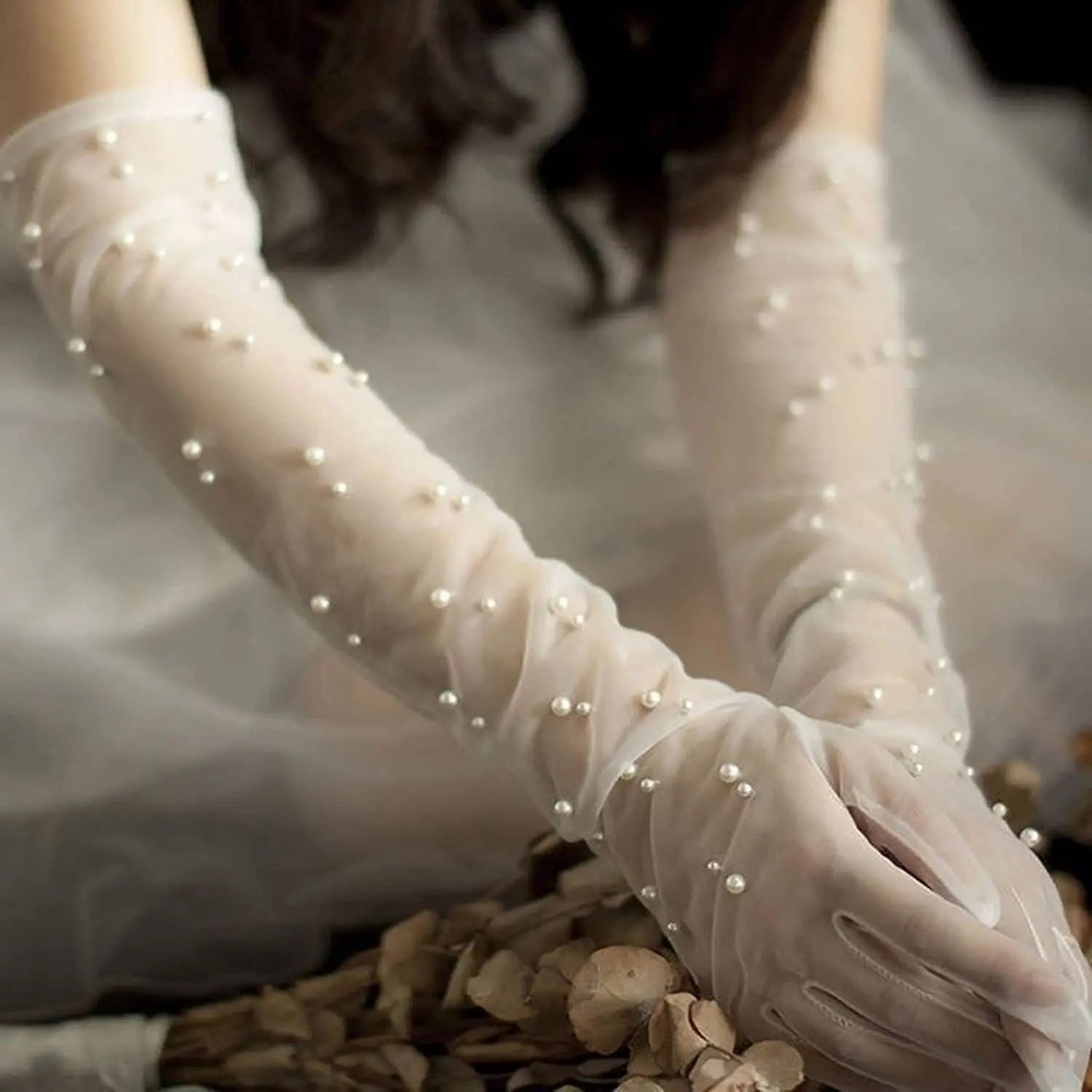 Pearl Elbow-Length Bridal Gloves