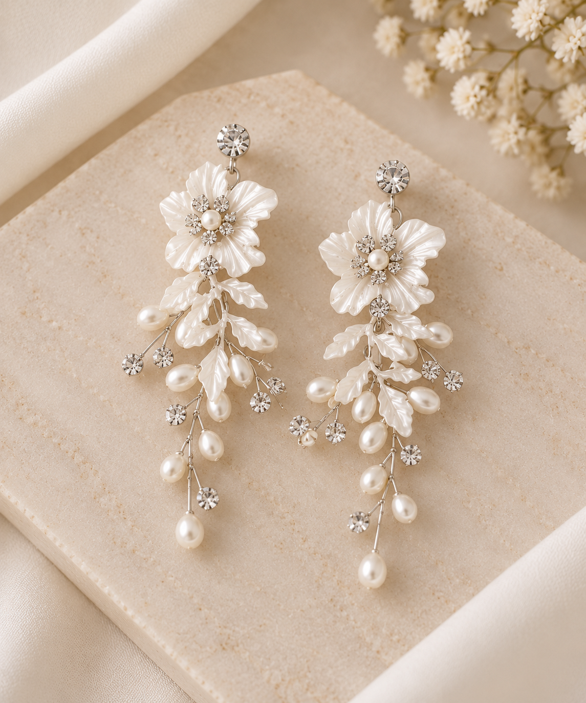 Floral Pearl & Crystal Bridal Earrings