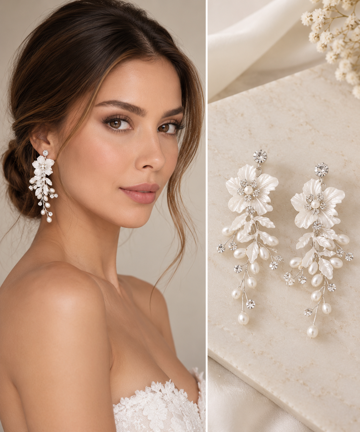Floral Pearl & Crystal Bridal Earrings