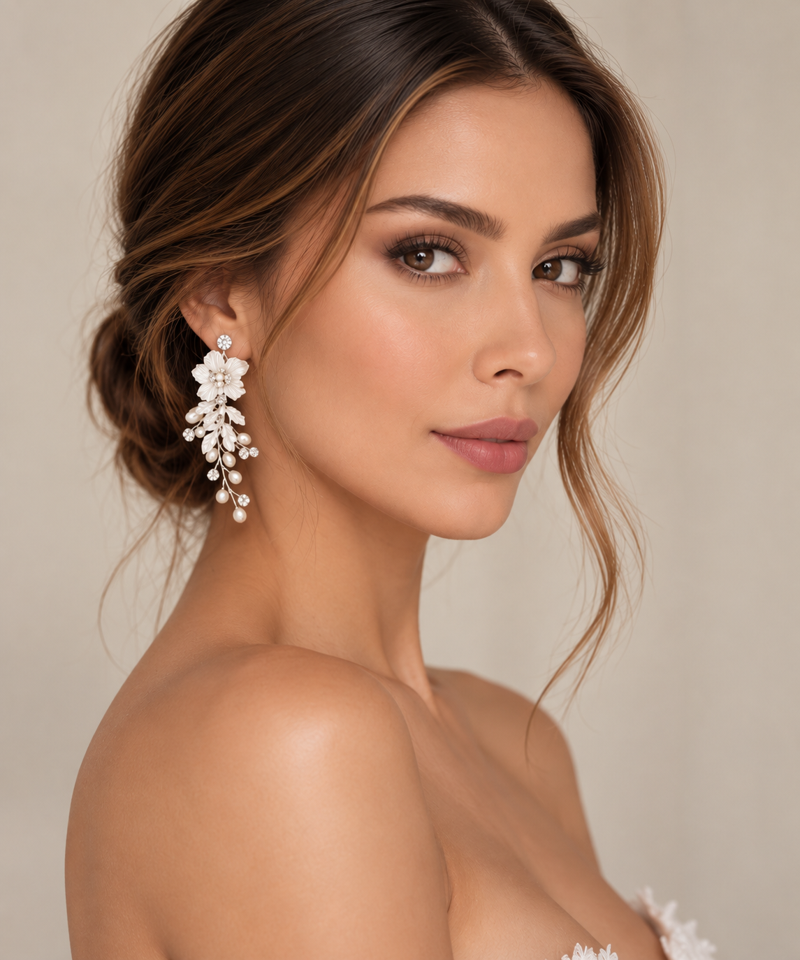 Floral Pearl & Crystal Bridal Earrings