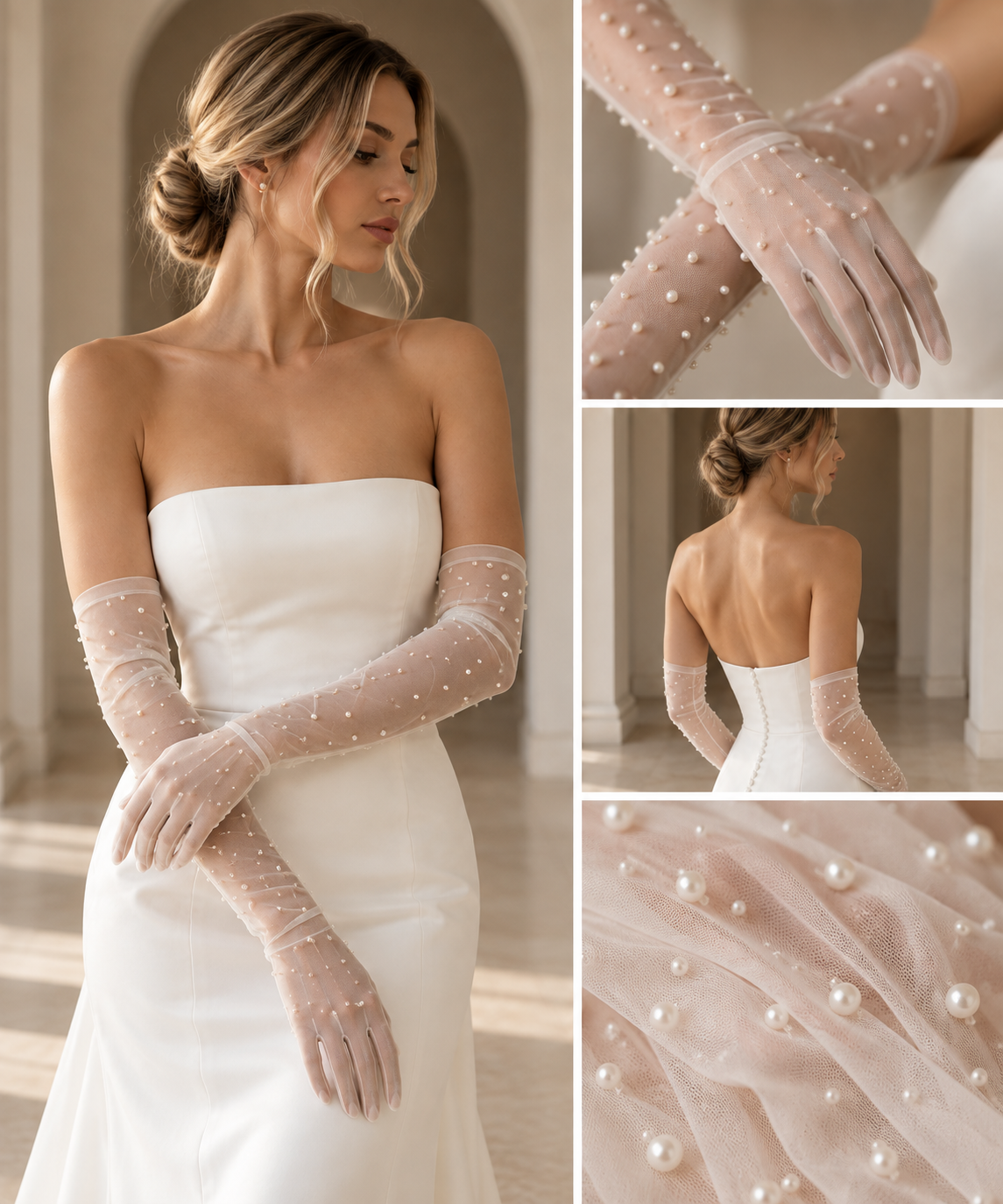 Pearl Elbow-Length Bridal Gloves
