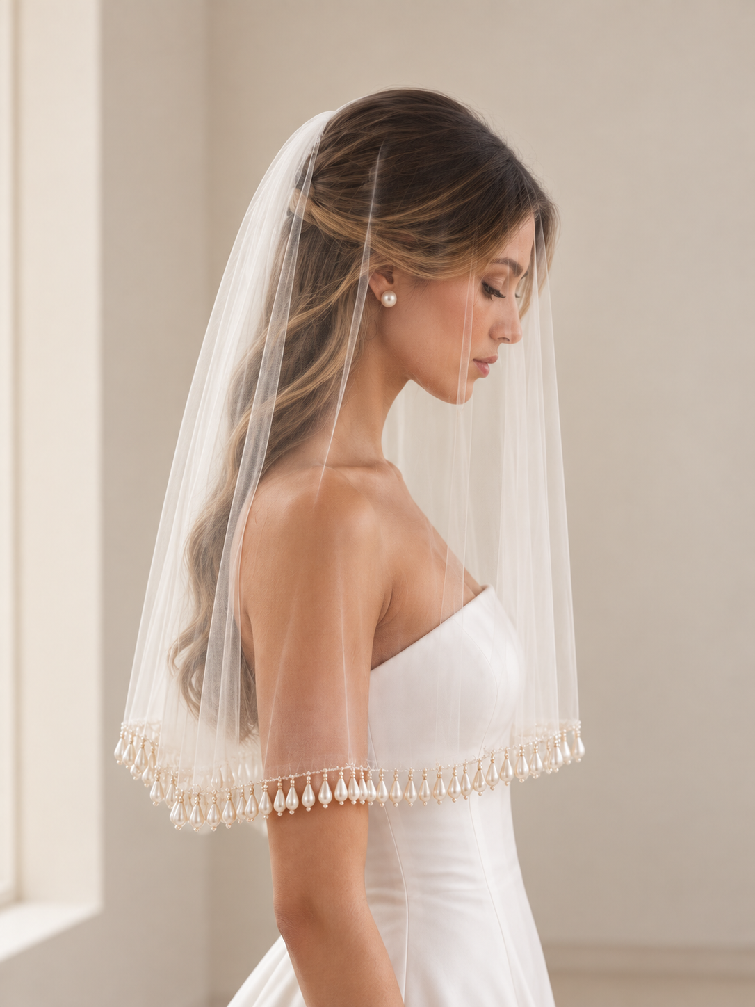 The Celeste Pearl Drop Bridal Veil